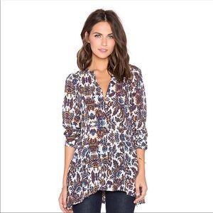 Sanctuary Lost In Paris Floral Button V Neck Blouse Top